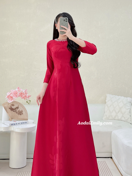 SAMARA Burgundy ao dai with simple crystals