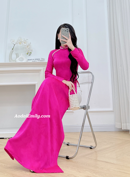 MILEY Hot pink hand beading designed collar ao dai