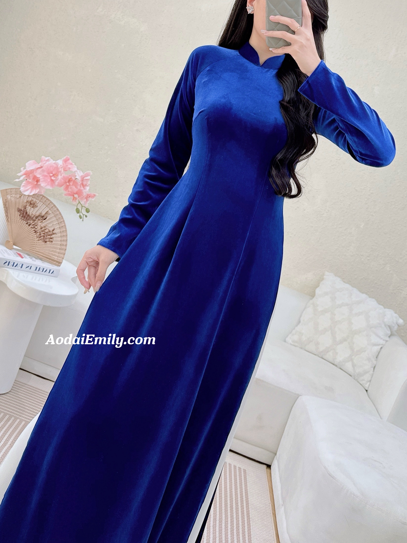 Dark Blue Velvet Ao dài