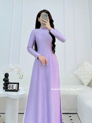 Purple ao dai with simple crystals rhinestones