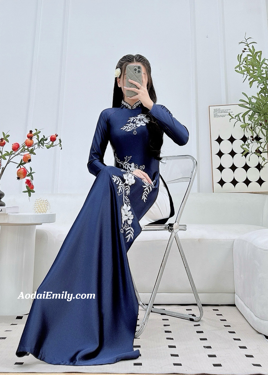 Dark Blue hand beading collar with embroidery