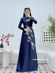 Dark Blue hand beading collar with embroidery