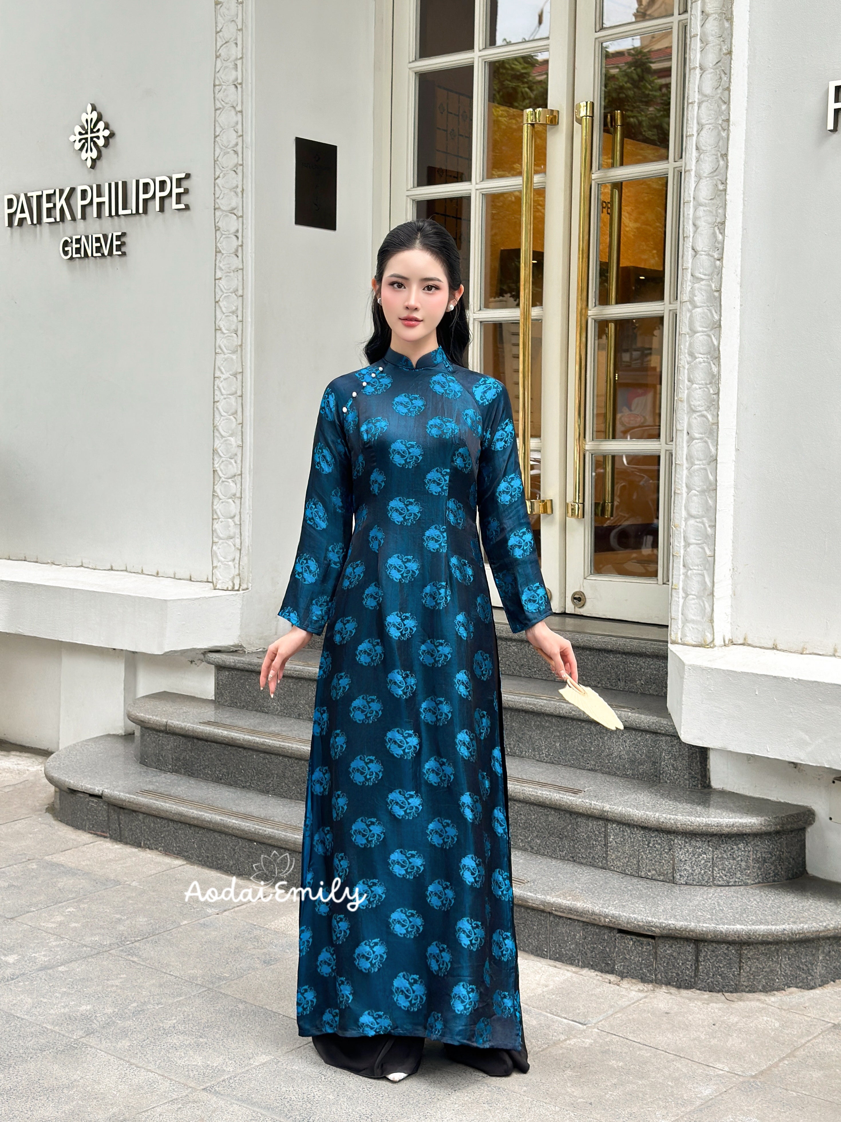 Mulberry silk ao dai with lotus patterns
