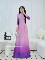 Ombre Purple ao dai with designed Crystals rhinestones