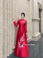 Lucky Red Traditional ao dai with embroidery and pearls| Consolida