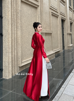 Lucky Red Traditional ao dai with embroidery and pearls| Consolida