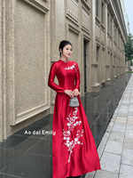 Lucky Red Traditional ao dai with embroidery and pearls| Consolida