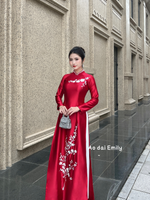 Lucky Red Traditional ao dai with embroidery and pearls| Consolida
