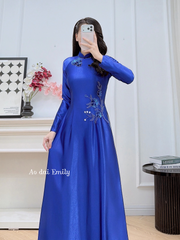 Traditional style Blue sapphire  ao dai with beading crystals | Linn