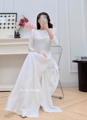 White ao dai with hand beading collar | Laleh