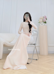 Beige/Nude ao dai with designed crystals