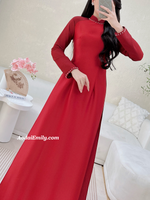 ROYALTY Red/Burgundy ao dai with simple pearls designs
