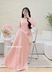 Blush pink ao dai with simple crystals|