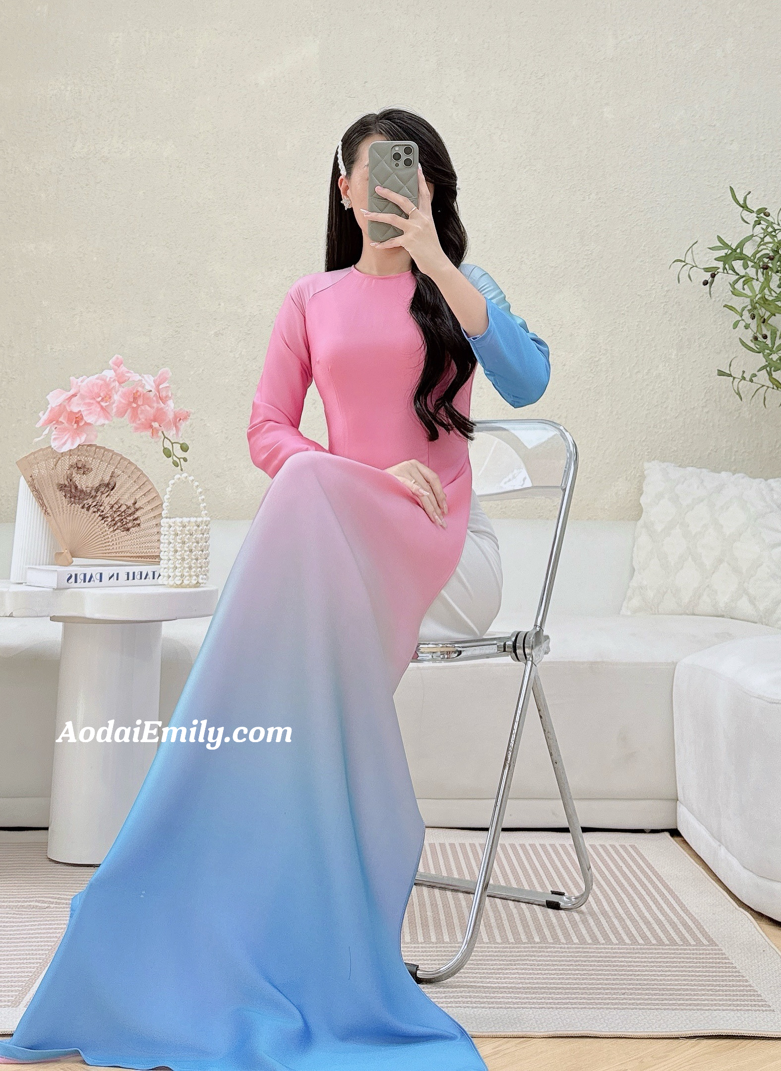 Printed OMBRE pattern Pre made ao dai