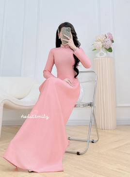 CLEMENTINE Deep Pink ao dai with designed crystals