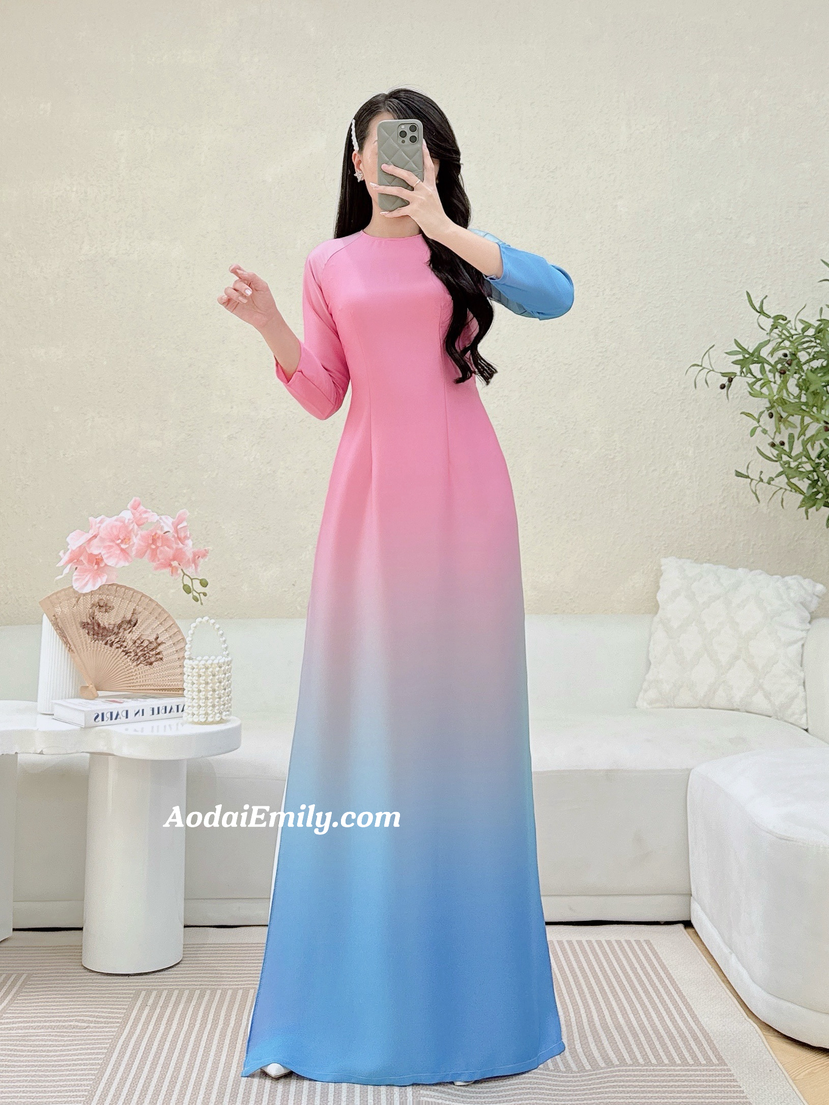 Printed OMBRE pattern Pre made ao dai