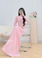 Plain Pink ao dai with pearls|