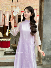 Pastel Purple modern ao dai with flowers patterns| Ella
