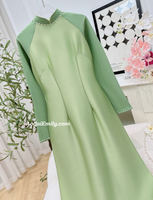 MONICA Green ao dai with simple pearls designs