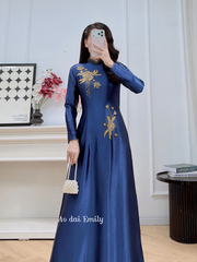 Dark Blue ao dai with beading design| Lokelani