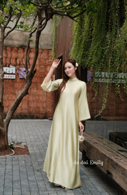 Loose Lime green modern ao dai with design collar | Love in a mist