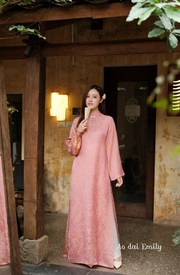 Loose modern ao dai with buttons collar | Oriental Poppy