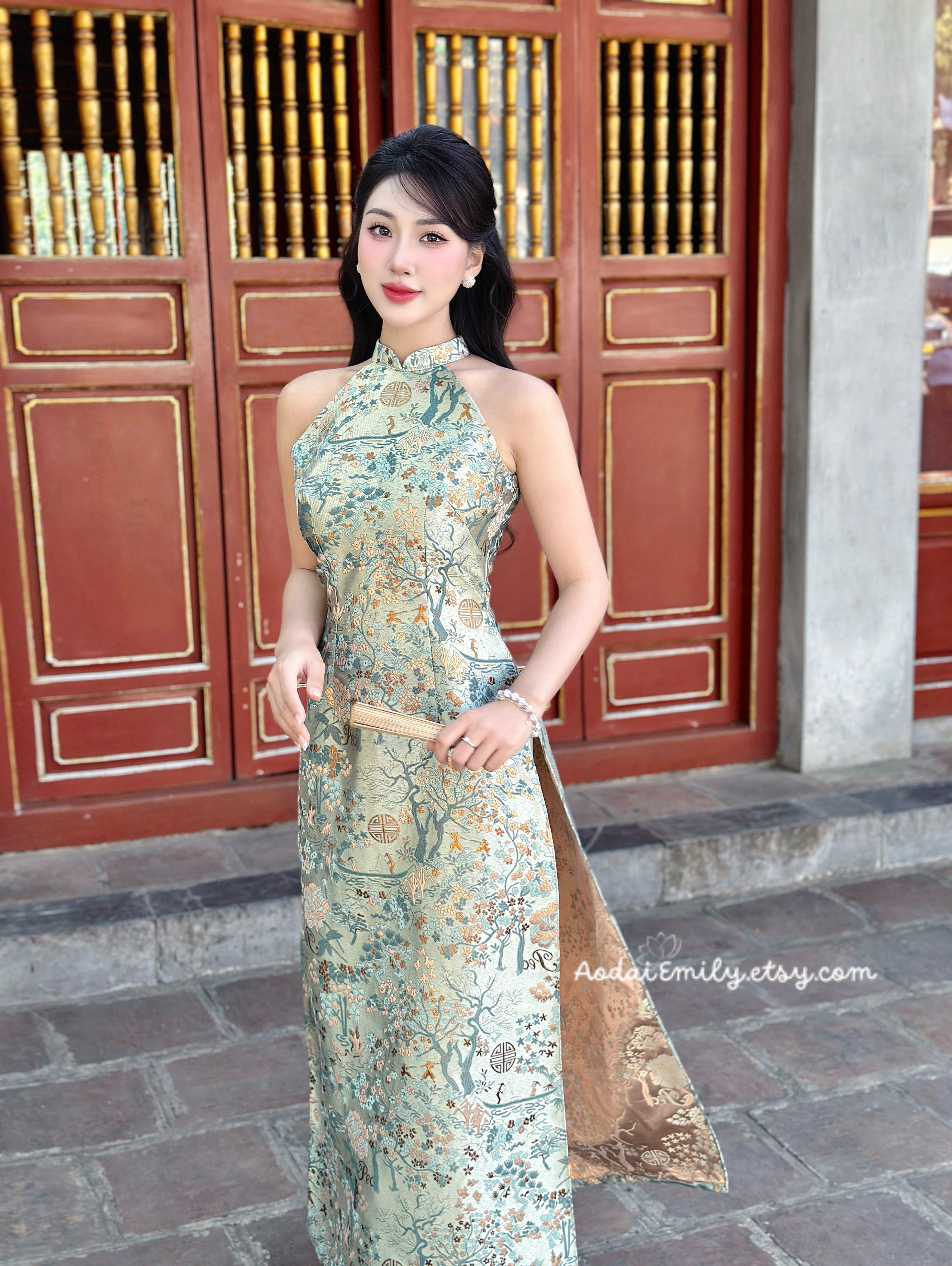 Sleeveless Spring patterns Pre made ao dai| Sugarbowl Clematis