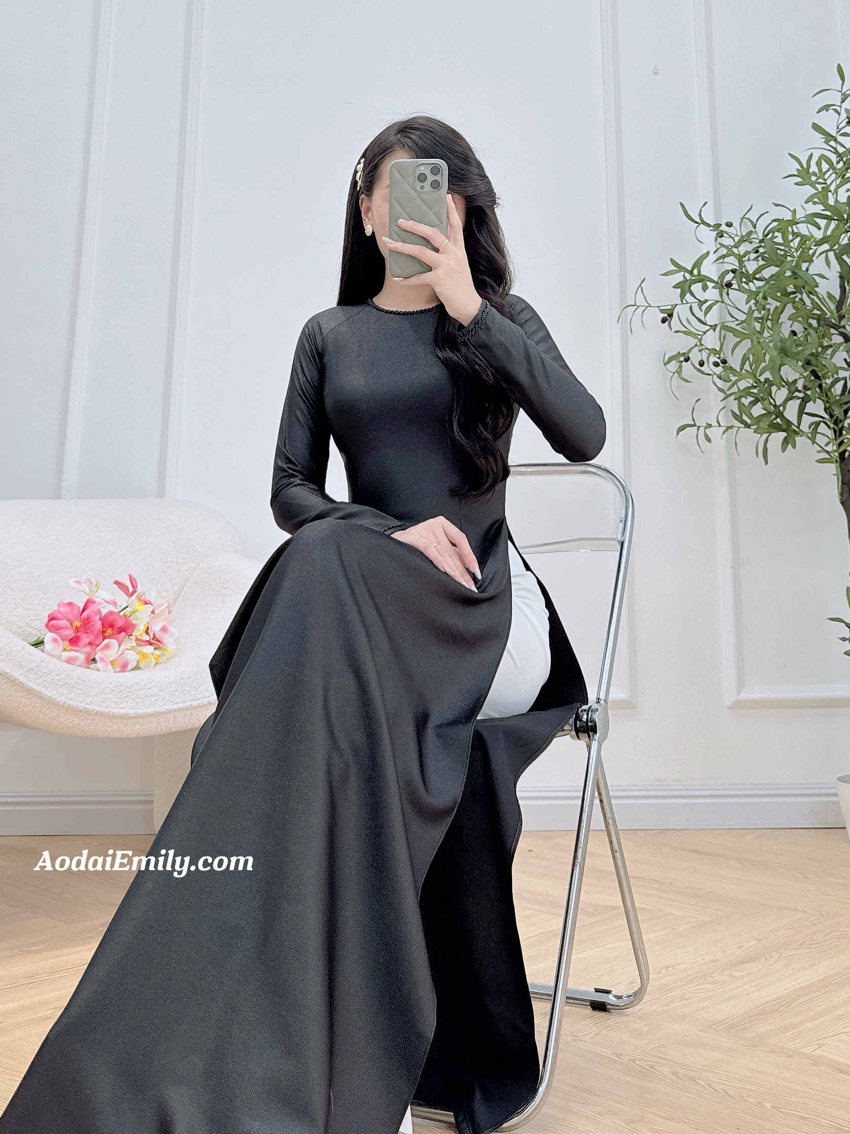 Black ao dai with simple beading crystals