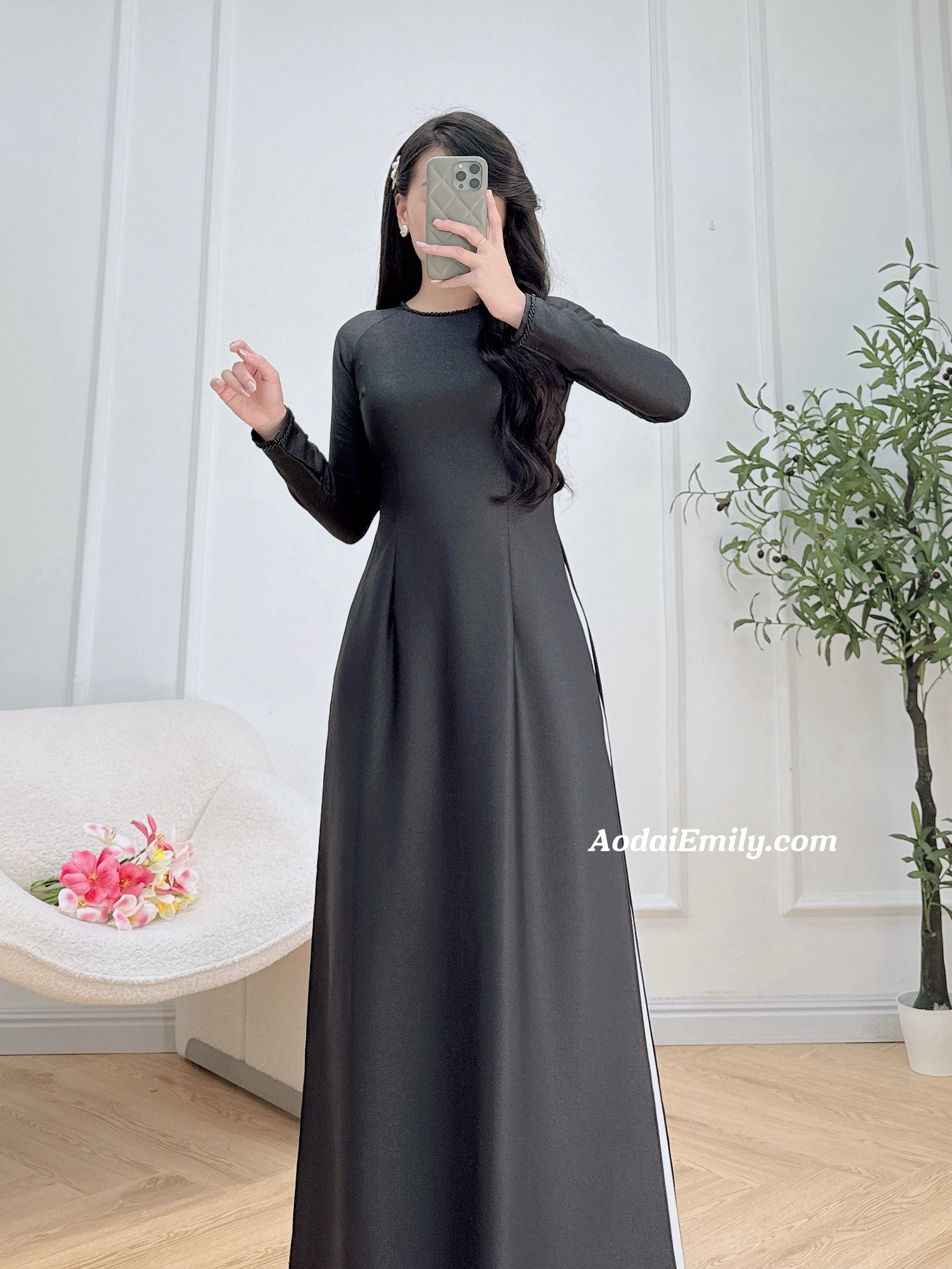 Black ao dai with simple beading crystals