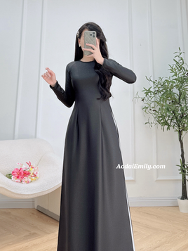 ARYA Black ao dai with simple beading crystals