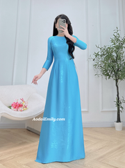 Blue ao dai with round collar