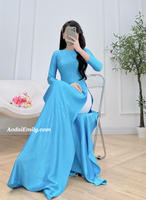 SIENA Blue ao dai with round collar