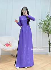 Purple ao dai with simple crystals rhinestones
