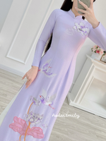 ISLA Purple Lotus embroidery with hand beading crystals Ao dai