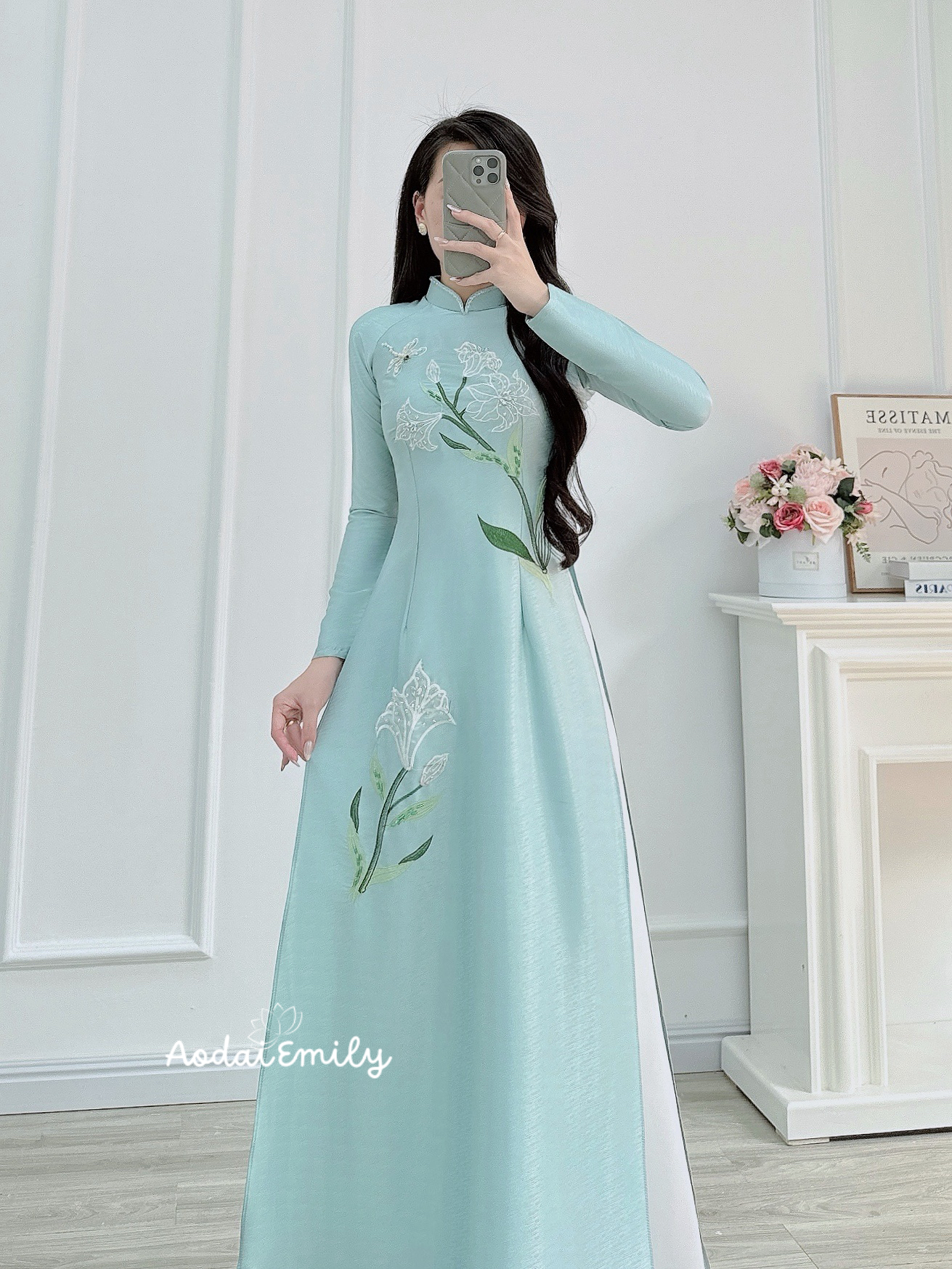 ADLEY Lily flowers embroidery with hand beading crystals