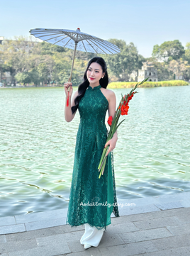 DAISY Green Sleeveless Ao Dai