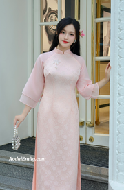 Pink modern ao dai with hand beading