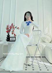 Ao Dài lụa with 3D flowers and crystals