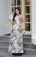 KYRA Black/ gold Sleeveless Spring patterns Pre made ao dai