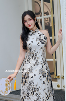 KYRA Black/ gold Sleeveless Spring patterns Pre made ao dai