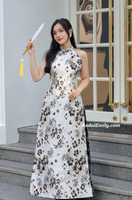 KYRA Black/ gold Sleeveless Spring patterns Pre made ao dai