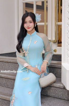 SYLVIA Blue modern ao dai with embroidery flowers