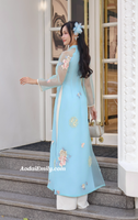 SYLVIA Blue modern ao dai with embroidery flowers