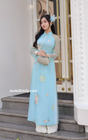 SYLVIA Blue modern ao dai with embroidery flowers