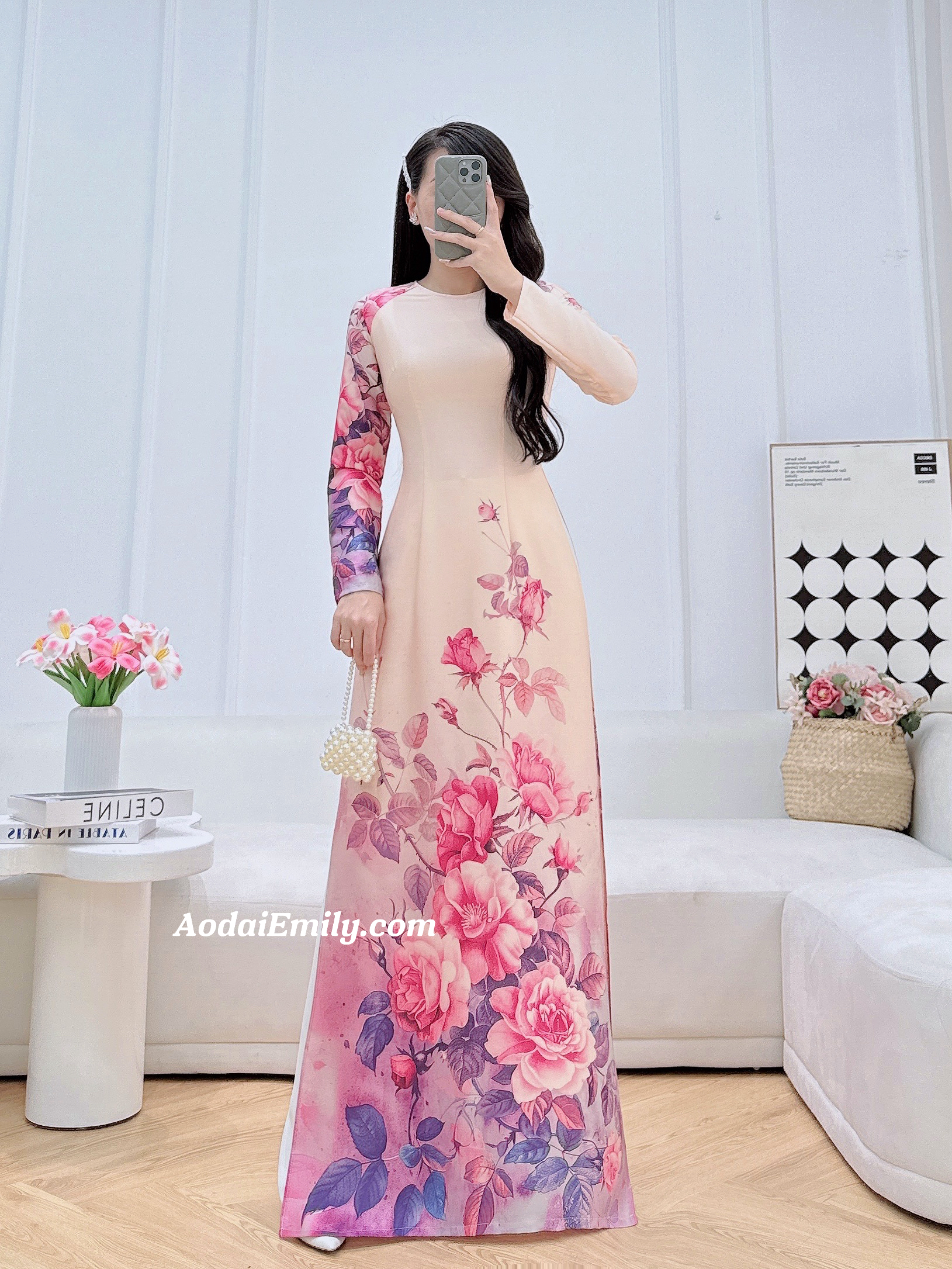 Printed flowers pattern Pre made ao dai