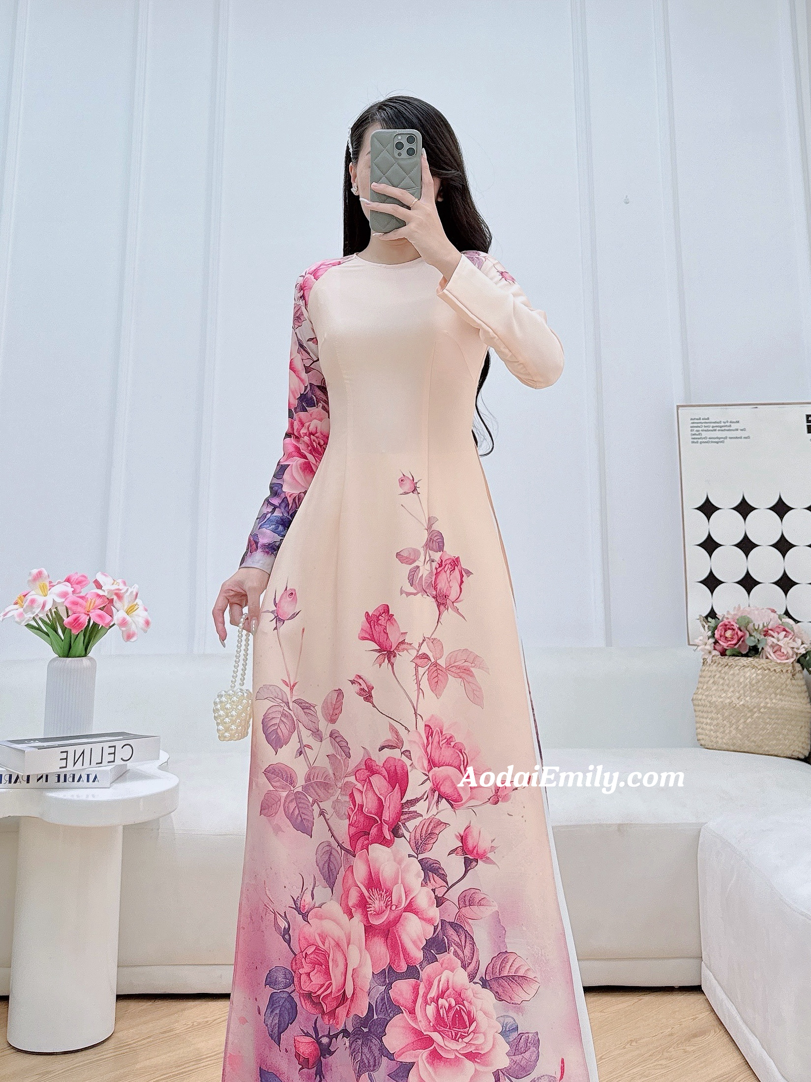 Printed flowers pattern Pre made ao dai