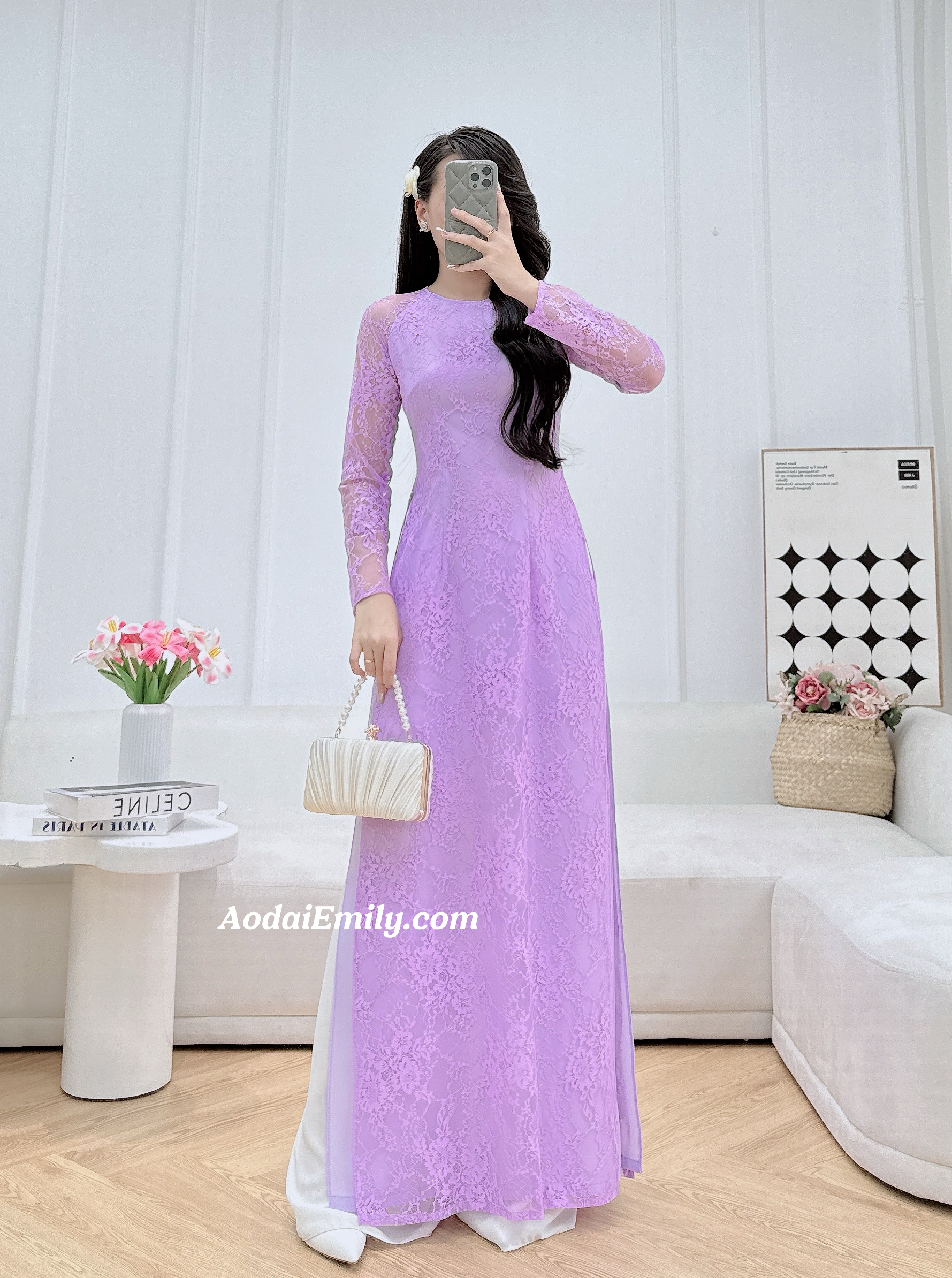Purple Traditional Lace áo dài