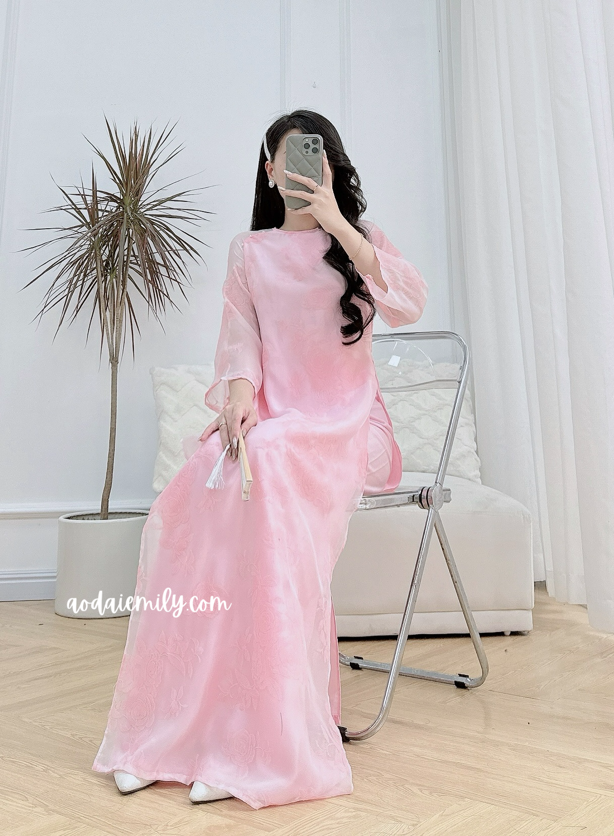 Pink rose flowers pattern Modern Ao dai