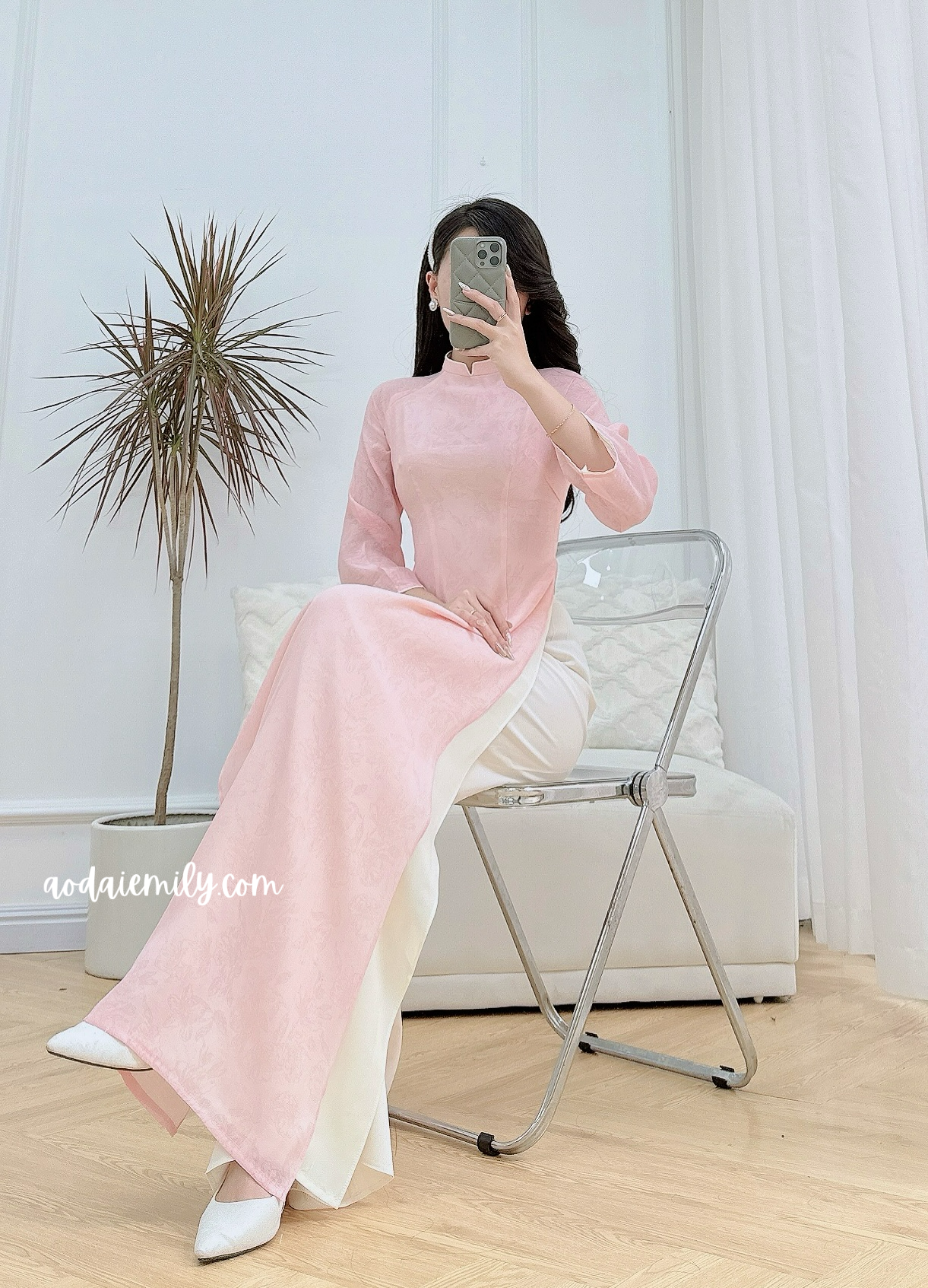 Pink flowers pattern Modern Ao dai set| MDP002