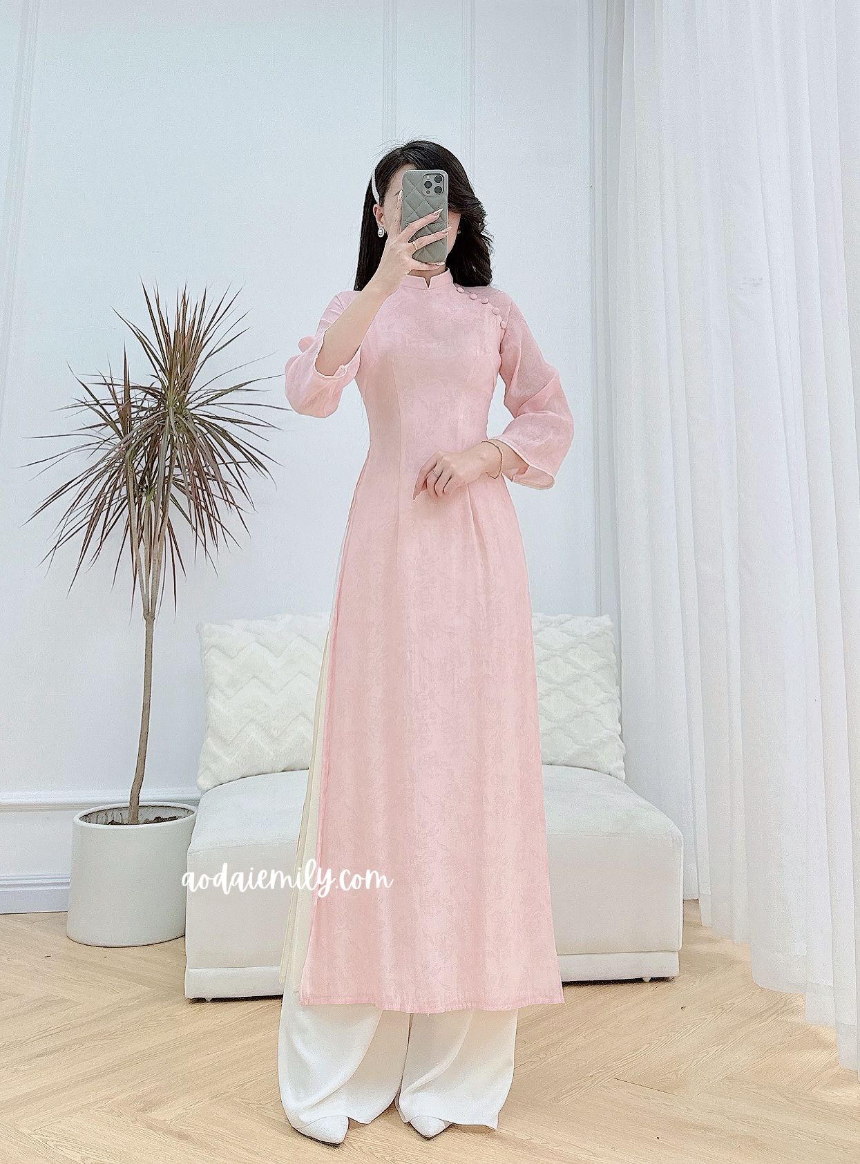 Pink flowers pattern Modern Ao dai set| MDP002